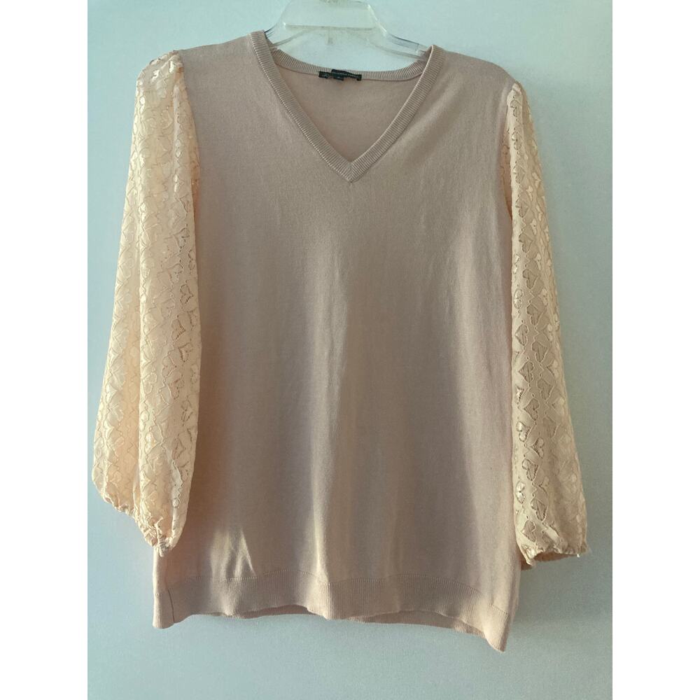 Adrianna Papell pink shirt with lace heart sleeves size M